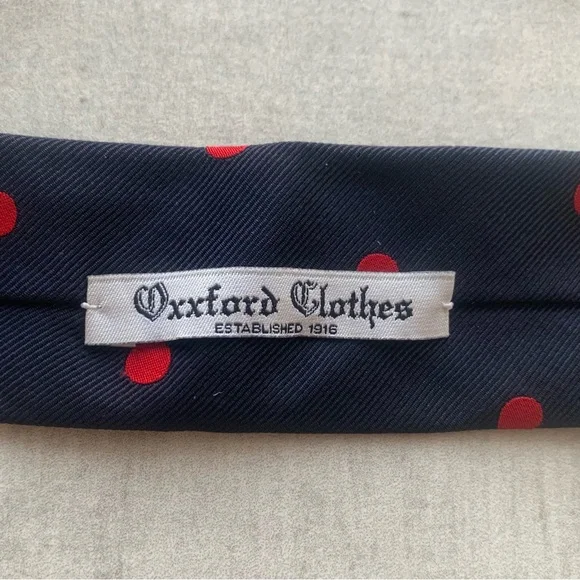 Drakes for OXXFORD Red and Blue Polka Dot Silk Tie - Picture 2 of 7
